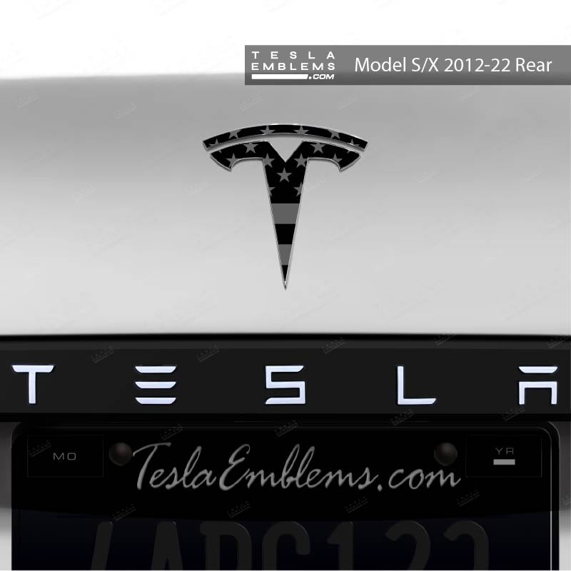 Ghost Black Patriot Flag Tesla Emblem Decals (Front + Back)