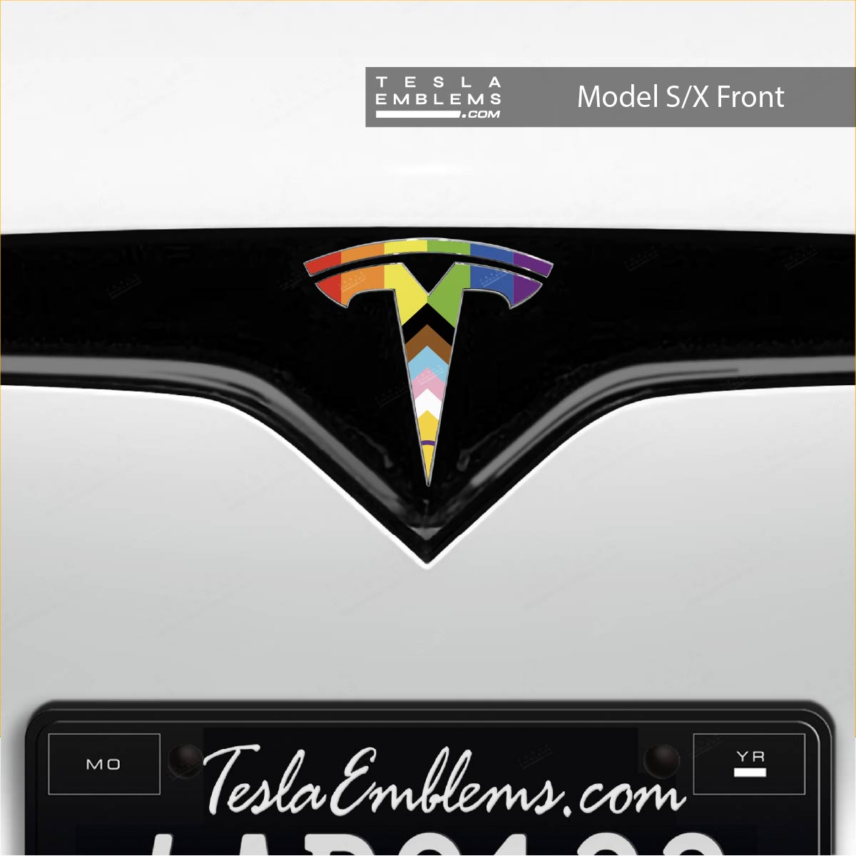 LGBTQ+ Pride Flag Tesla Emblem Decals (Front + Back)