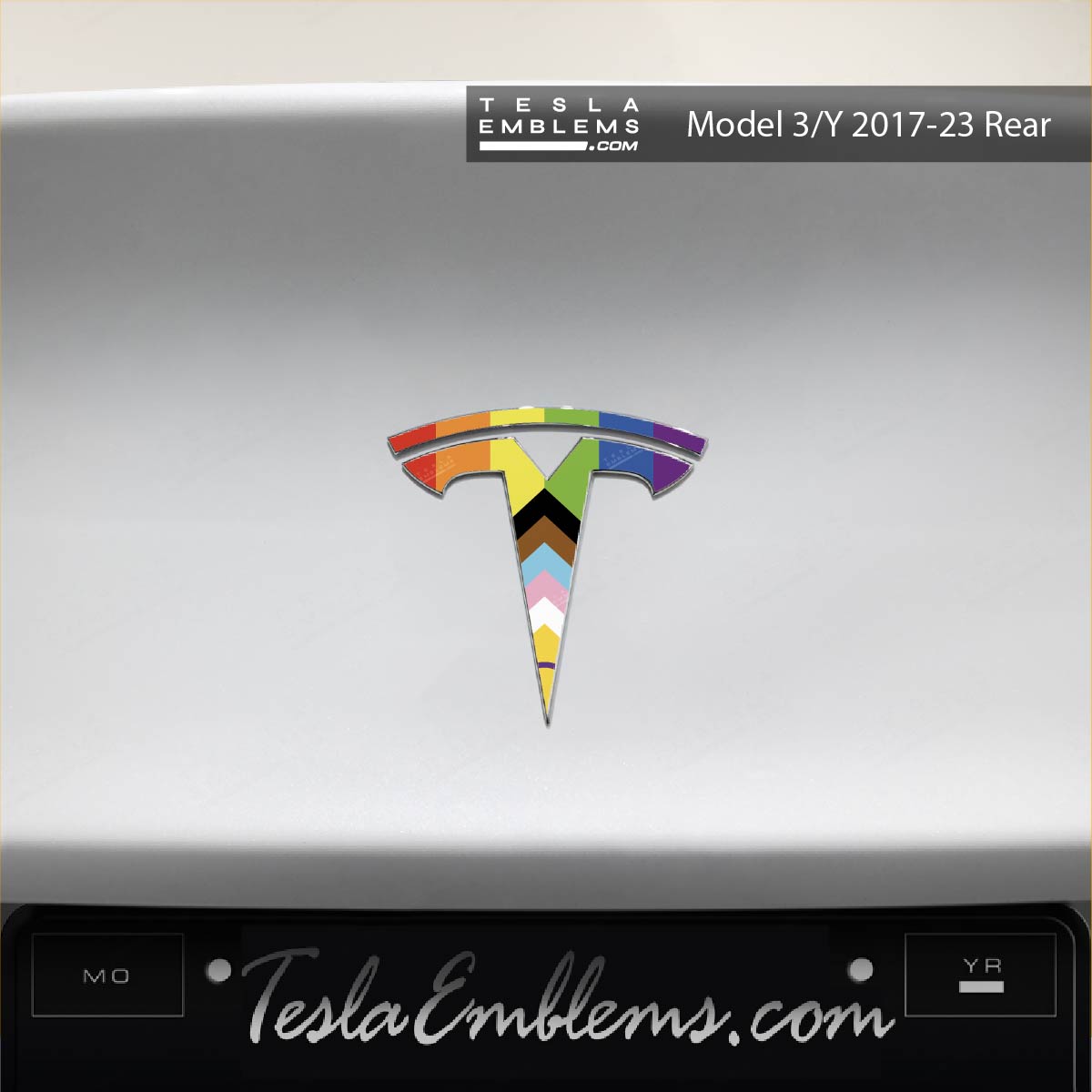 LGBTQ+ Pride Flag Tesla Emblem Decals (Front + Back)
