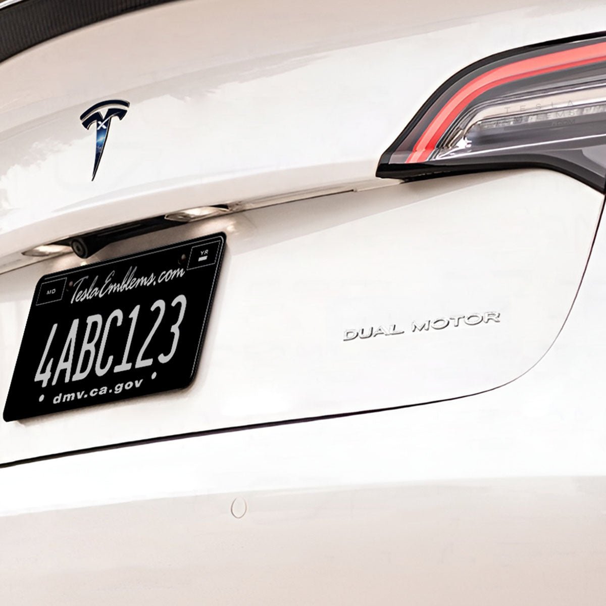 "Dual Motor" Chrome - Genuine OEM Original Tesla Factory Emblems | Rear Trunk Badging for Model 3/Y/S/X Cybertruck