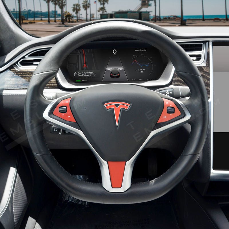 3M Matte Red Tesla Steering Wheel Trim Decal Kit (4pcs)