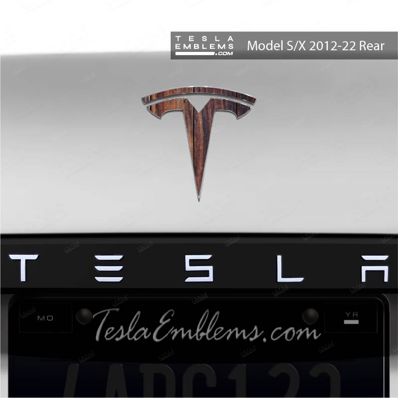 Wood Grain Tesla Emblem Decals (Front + Back)