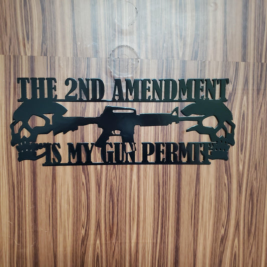 2nd Amendment Is My Gun Permit Metal Sign – Plasma Cut Steel Wall Art – 16"x7" Patriotic Decor for Home, Garage, or Man Cave