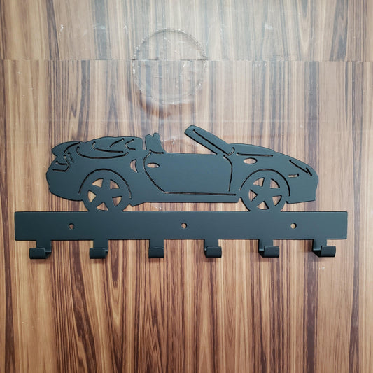 Porsche 911 Convertible Key Hanger – Steel Wall Mounted Key Rack – Sport Car Organizer 12"x6" Garage Entryway Decor