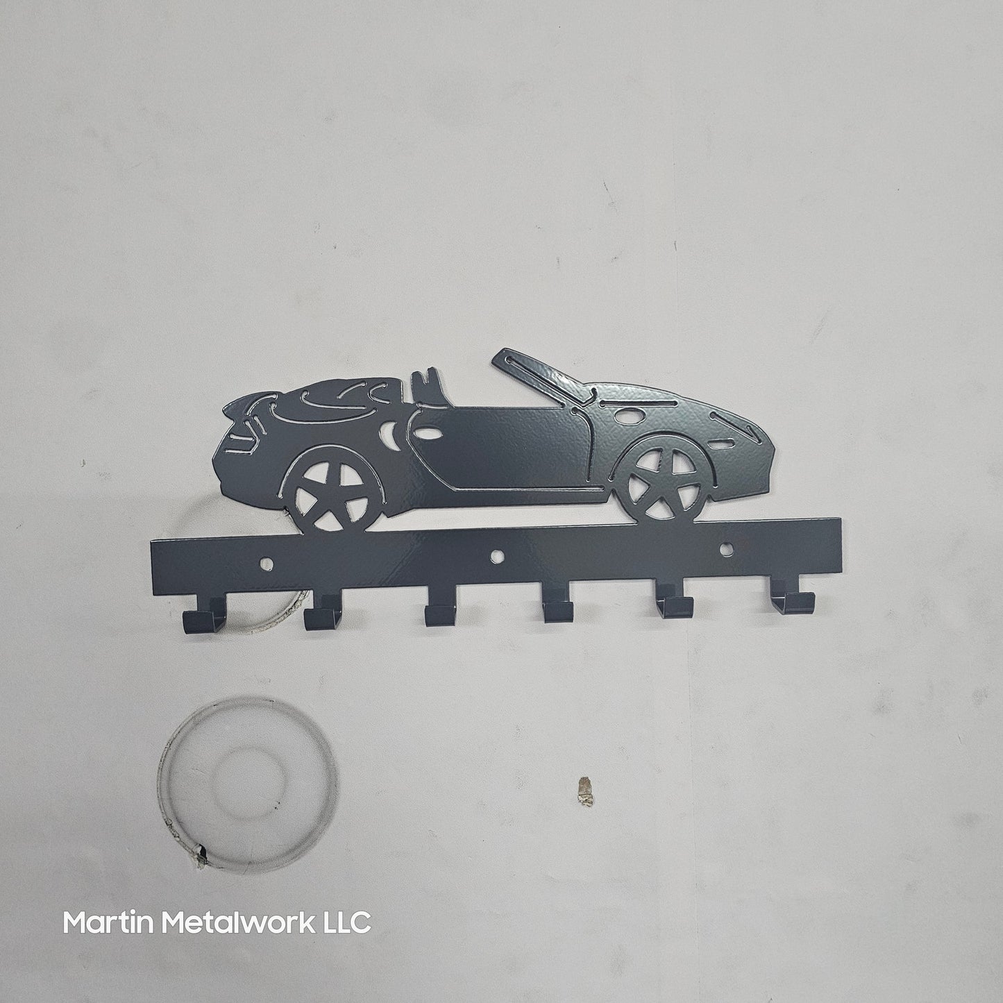 Porsche 911 Convertible Key Hanger – Steel Wall Mounted Key Rack – Sport Car Organizer 12"x6" Garage Entryway Decor
