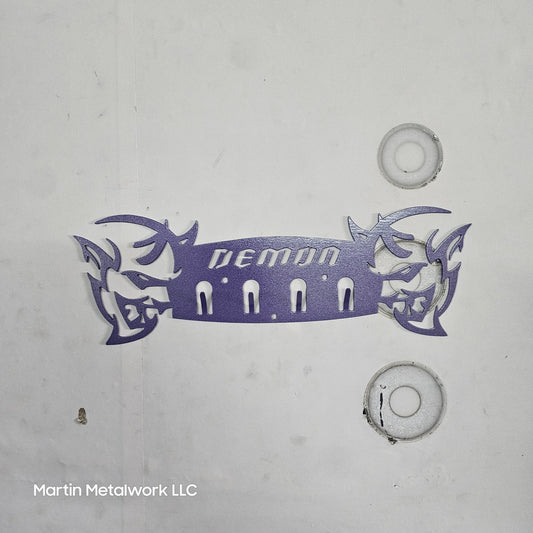 Dodge Demon Muscle Car Key Hanger – Steel Wall Mounted 4-Hook Key Rack – Garage Organizer 12"x4"