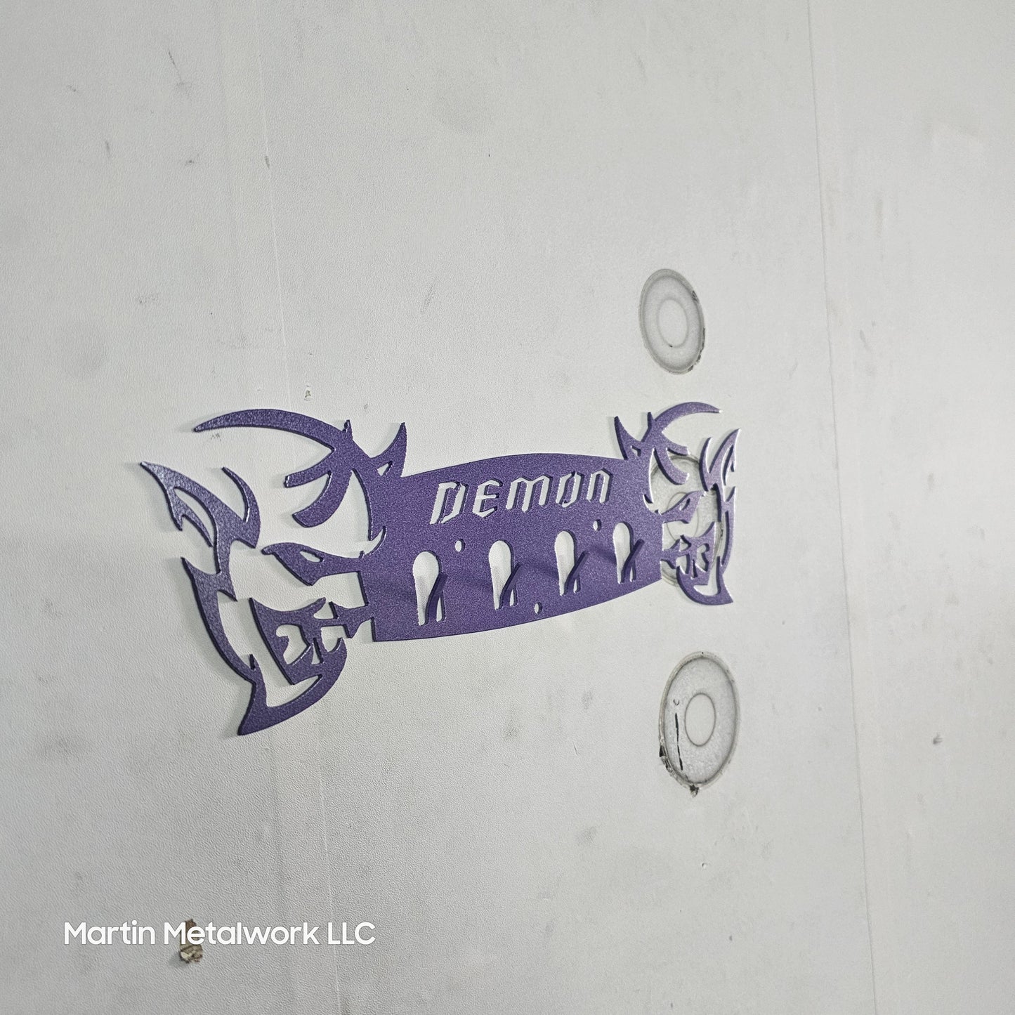 Dodge Demon Muscle Car Key Hanger – Steel Wall Mounted 4-Hook Key Rack – Garage Organizer 12"x4"
