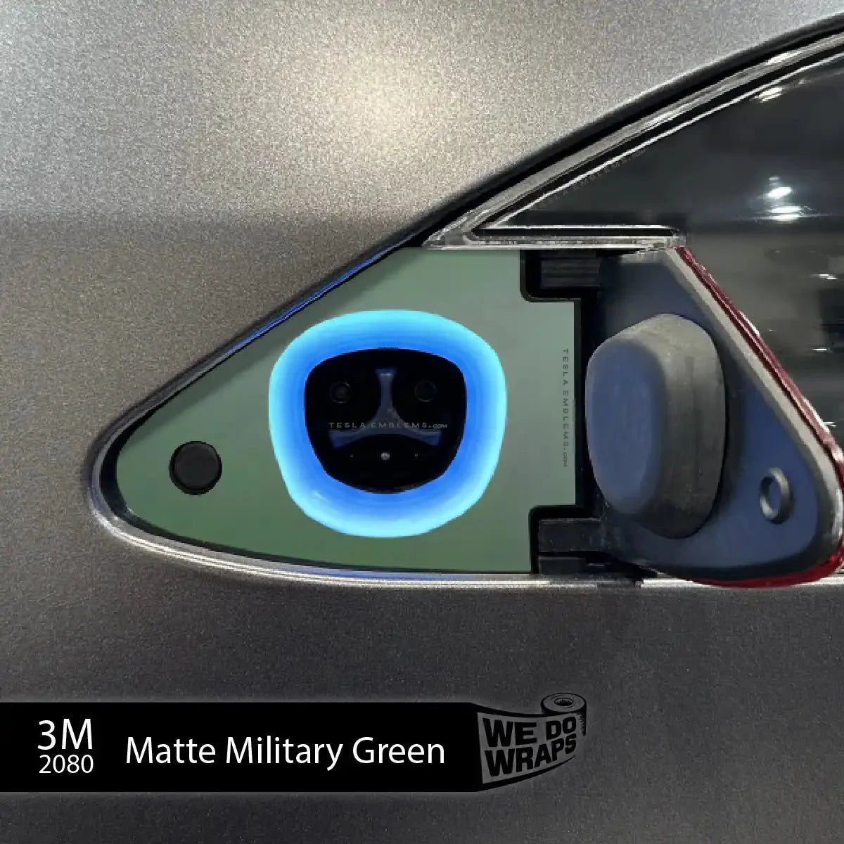 3M Matte Military Green Tesla Charge Port Decal | Model S