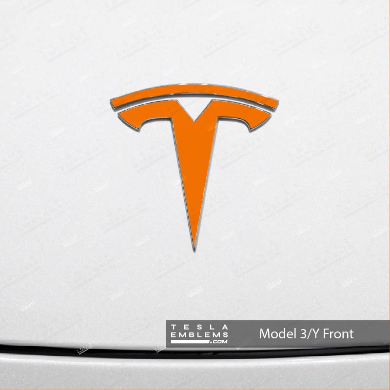3M Gloss Deep Orange Tesla Emblem Decals (Front + Back)