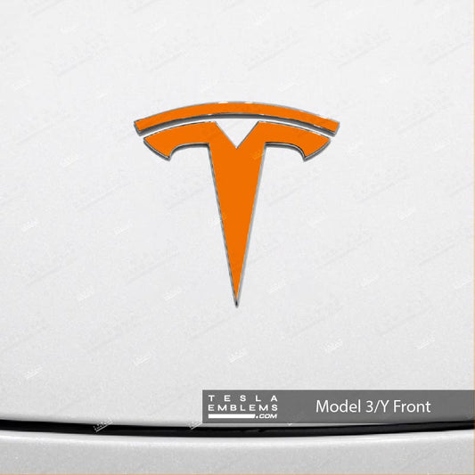 3M Gloss Deep Orange Tesla Emblem Decals (Front + Back)