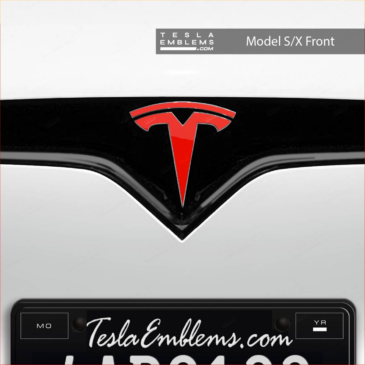3M Gloss Hot Rod Red Tesla Emblem Decals (Front + Back)