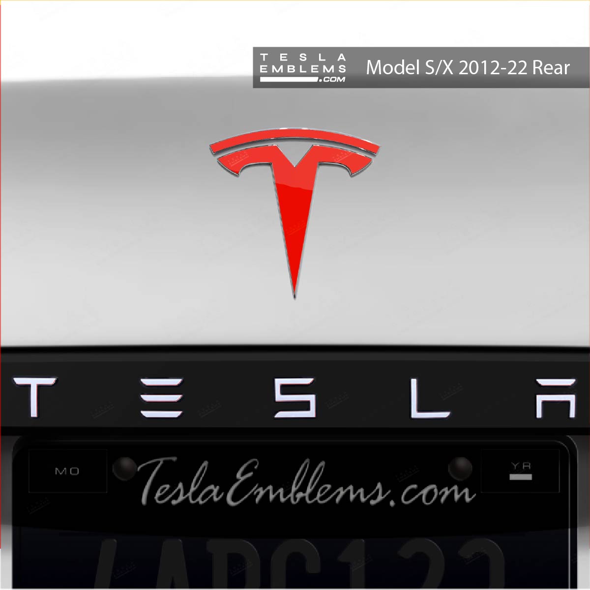 3M Gloss Hot Rod Red Tesla Emblem Decals (Front + Back)