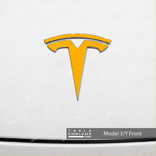 3M Gloss Sunflower Yellow Tesla Emblem Decals (Front + Back)