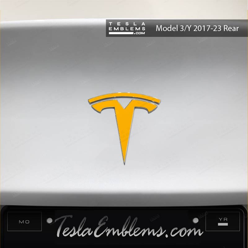 3M Gloss Sunflower Yellow Tesla Emblem Decals (Front + Back)