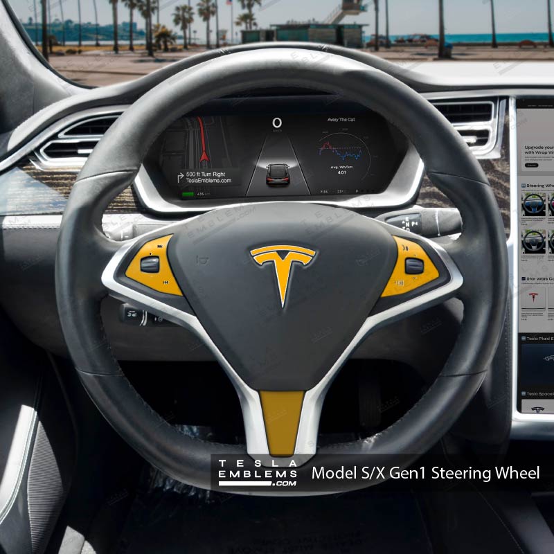 3M Gloss Sunflower Yellow Tesla Steering Wheel Trim Decal Kit (4pcs)