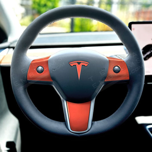 3M Matte Red Tesla Steering Wheel Trim Decal Kit (4pcs)