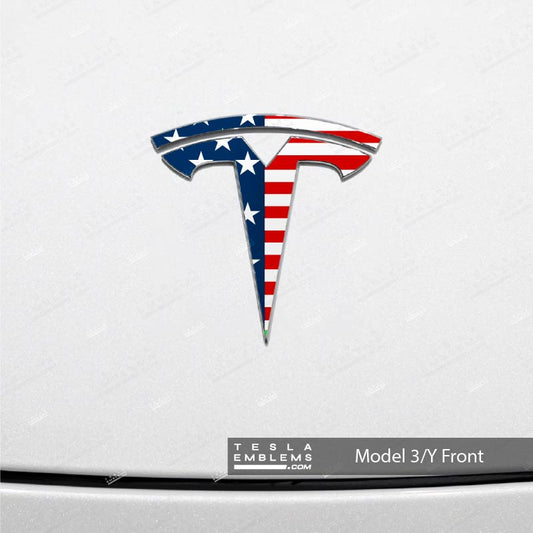 American Flag Tesla Emblem Decals (Front + Back)