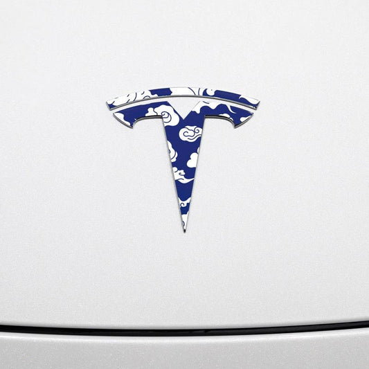 Japanese-Stylized Cloud Tesla Emblem Decals (Front + Back)