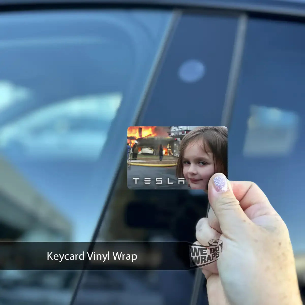 Burning House Girl Meme Tesla Keycard Decal