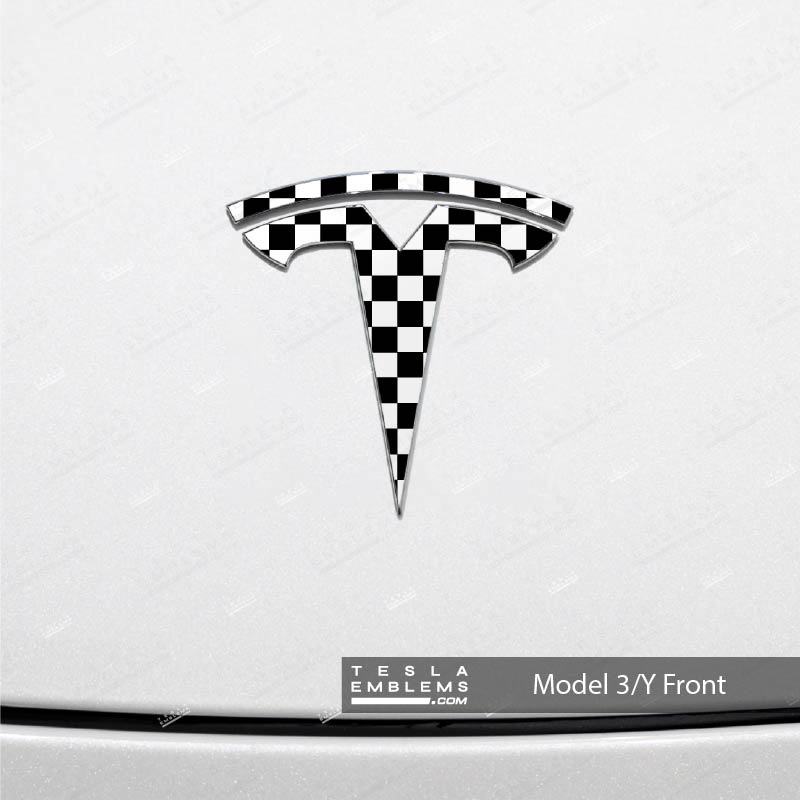Checkered Tesla Emblem Decals (Front + Back)