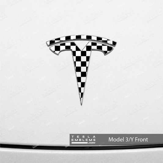 Checkered Tesla Emblem Decals (Front + Back)