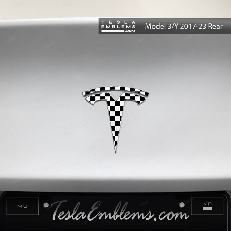 Checkered Tesla Emblem Decals (Front + Back)