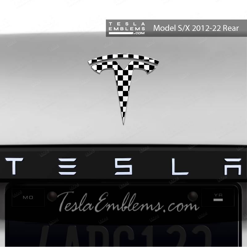 Checkered Tesla Emblem Decals (Front + Back)