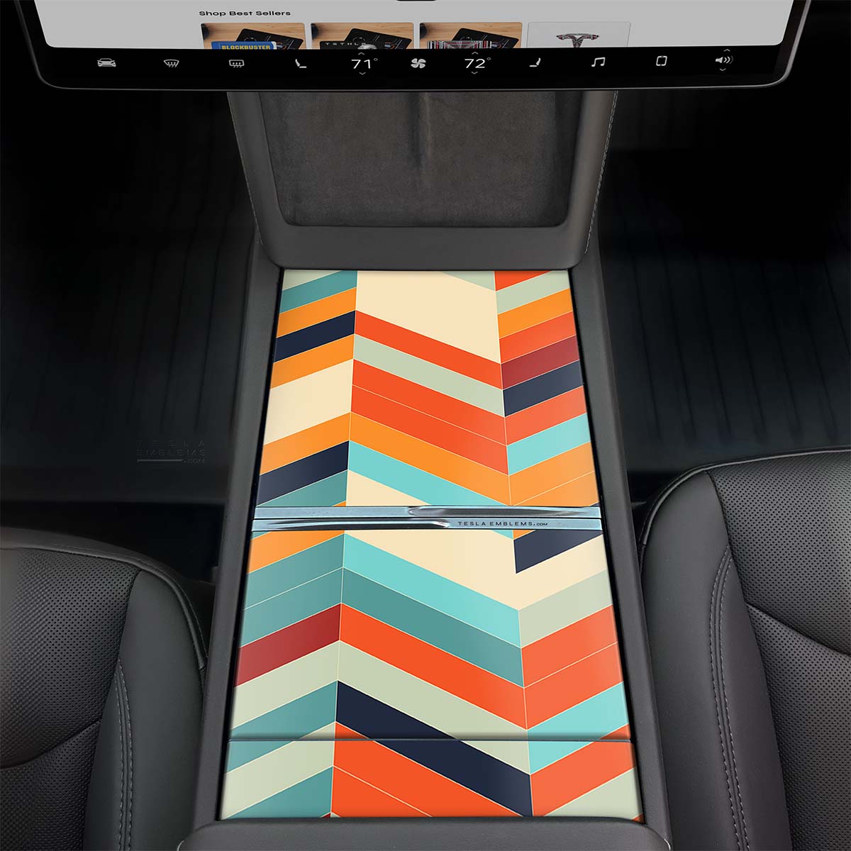 Colorful Herringbone | Tesla Center Console Wrap Kit | MY 2026+ "Juniper"
