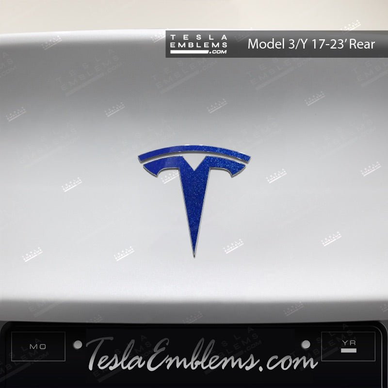 3M Deep Blue Metallic Tesla Emblem Decals (Front + Back)