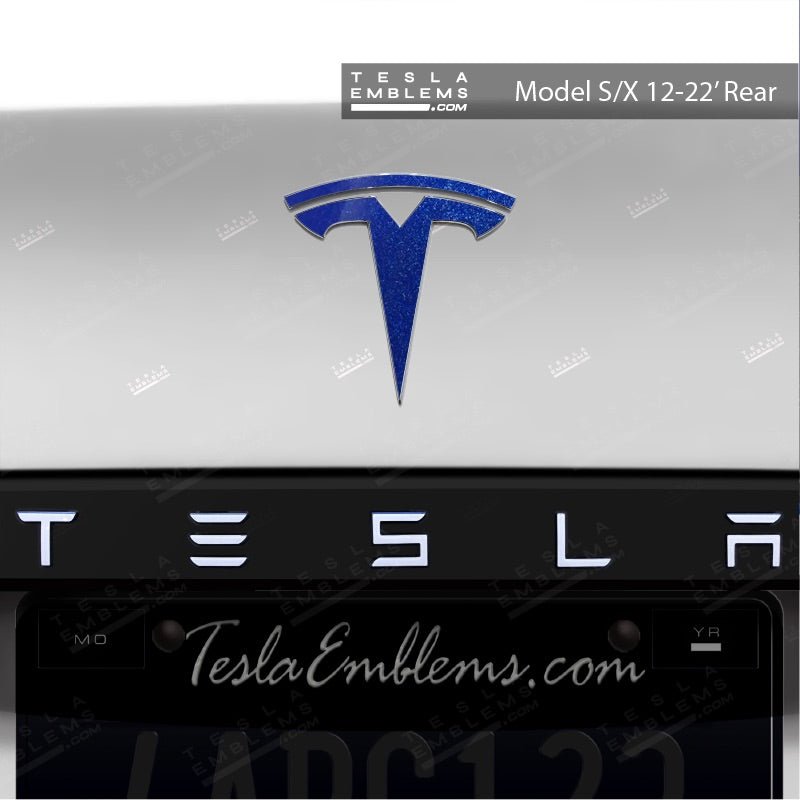 3M Deep Blue Metallic Tesla Emblem Decals (Front + Back)