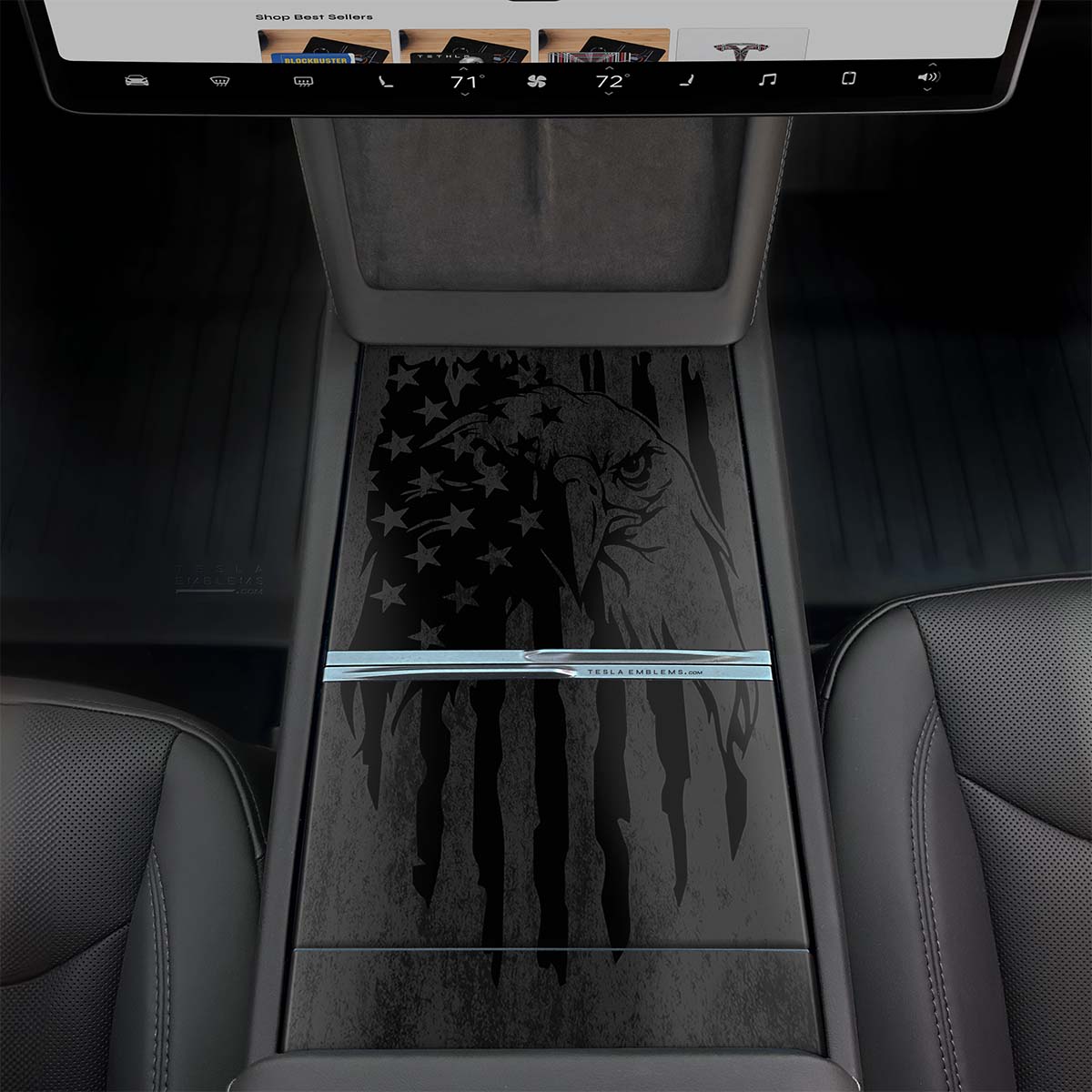 Distressed American Eagle Flag | Tesla Center Console Wrap Kit | MY 2026+ "Juniper"