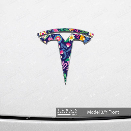 Floral Meadow Tesla Emblem Decals (Front + Back)