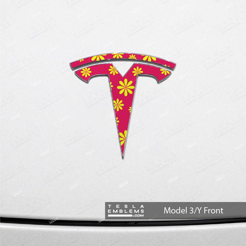 Flower Power Tesla Emblem Decals (Front + Back)