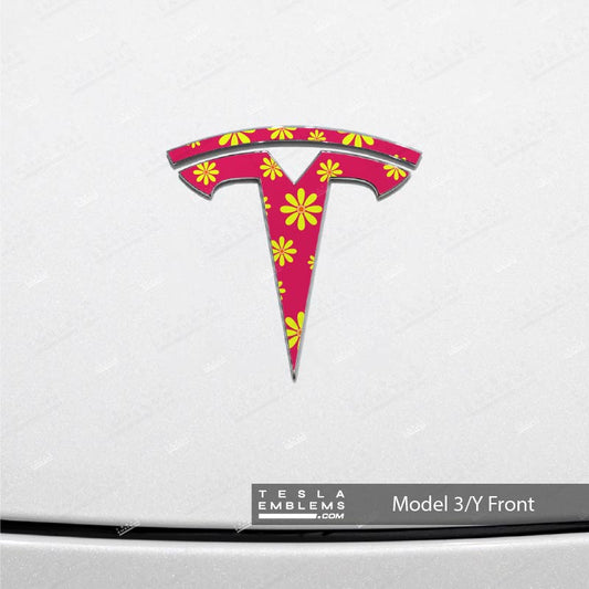 Flower Power Tesla Emblem Decals (Front + Back)
