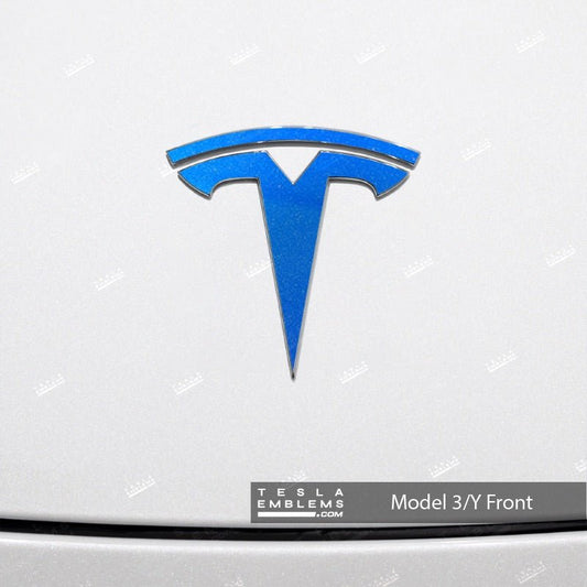 3M Gloss Fire Blue Tesla Emblem Decals (Front + Back)