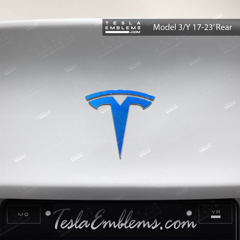3M Gloss Fire Blue Tesla Emblem Decals (Front + Back)