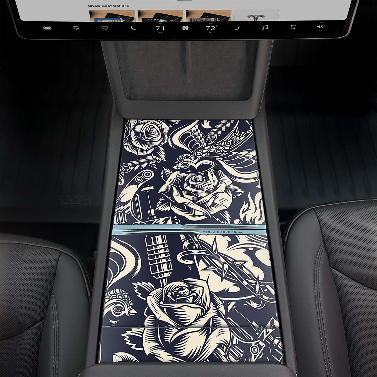 Ink & Elegance Art | Tesla Center Console Wrap Kit | MY 2026+ "Juniper"