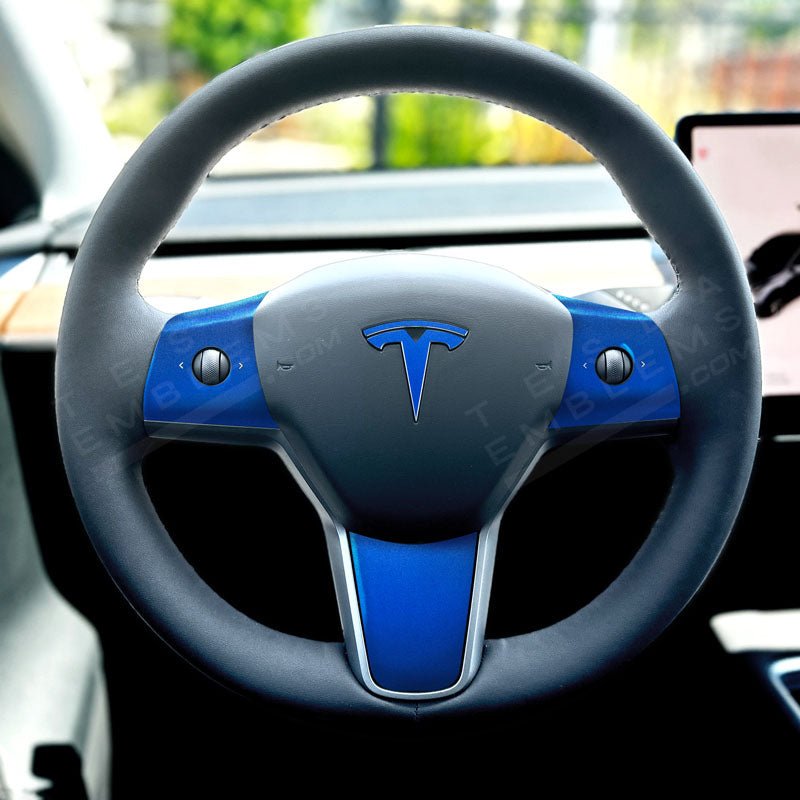 3M Gloss Fire Blue Tesla Steering Wheel Trim Decal Kit (4pcs)