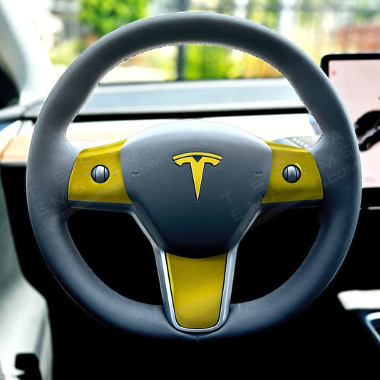 KPMF Matte Iced Yellow Tesla Steering Wheel Trim Decal Kit (4pcs)