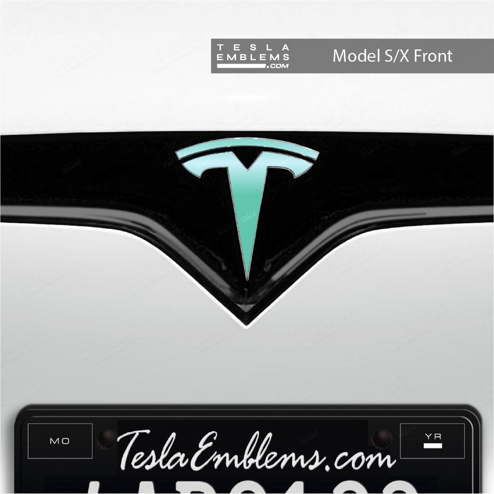 KPMF Satin Spearmint Tesla Emblem Decals (Front + Back)