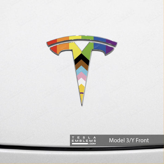 LGBTQ+ Pride Flag Tesla Emblem Decals (Front + Back)