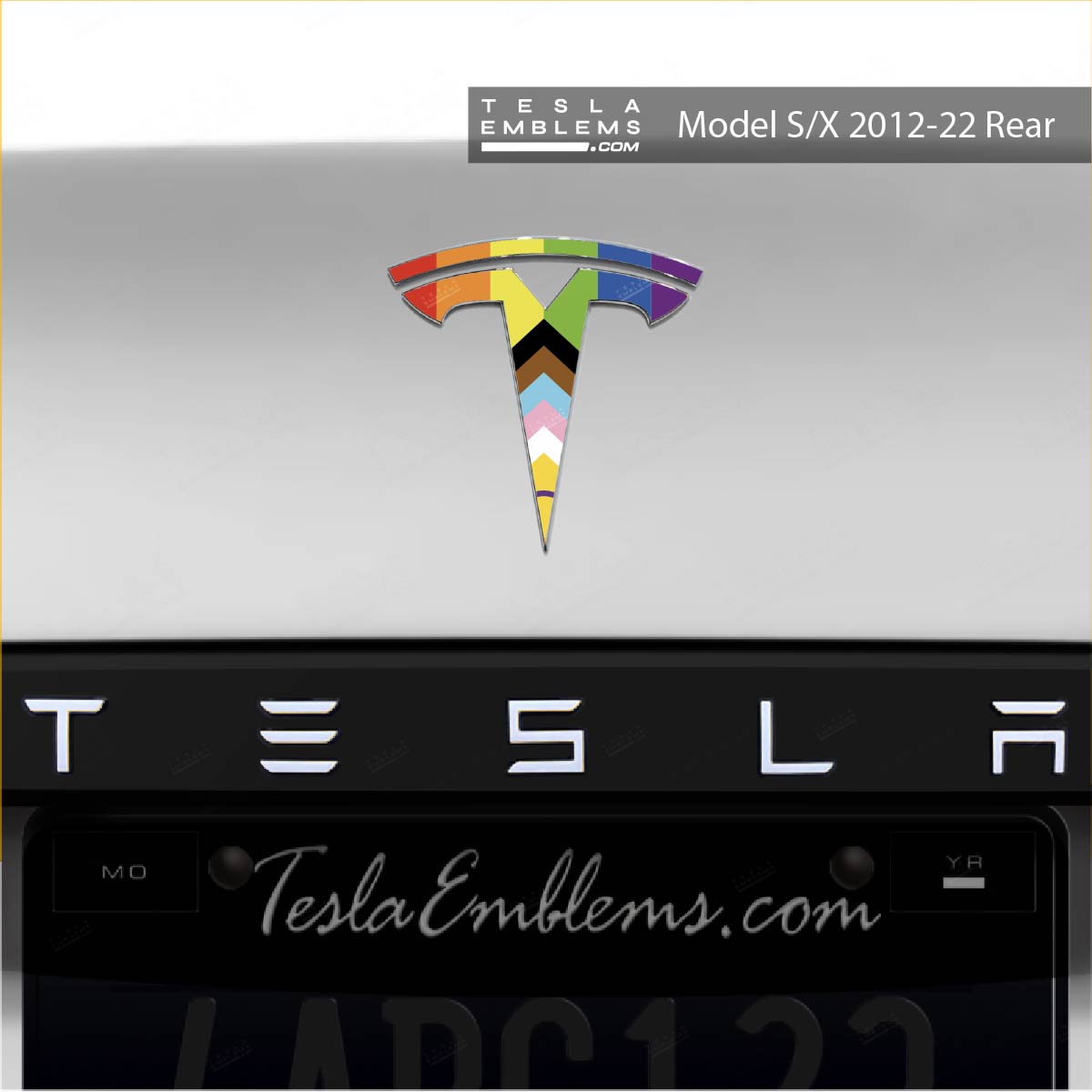 LGBTQ+ Pride Flag Tesla Emblem Decals (Front + Back)