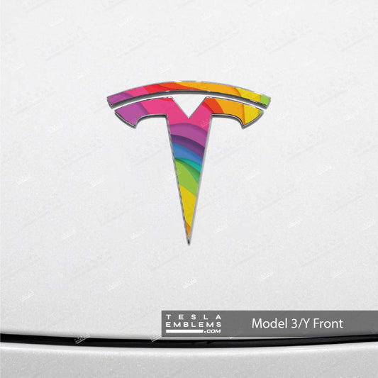 Layered Rainbow Tesla Emblem Decals (Front + Back)