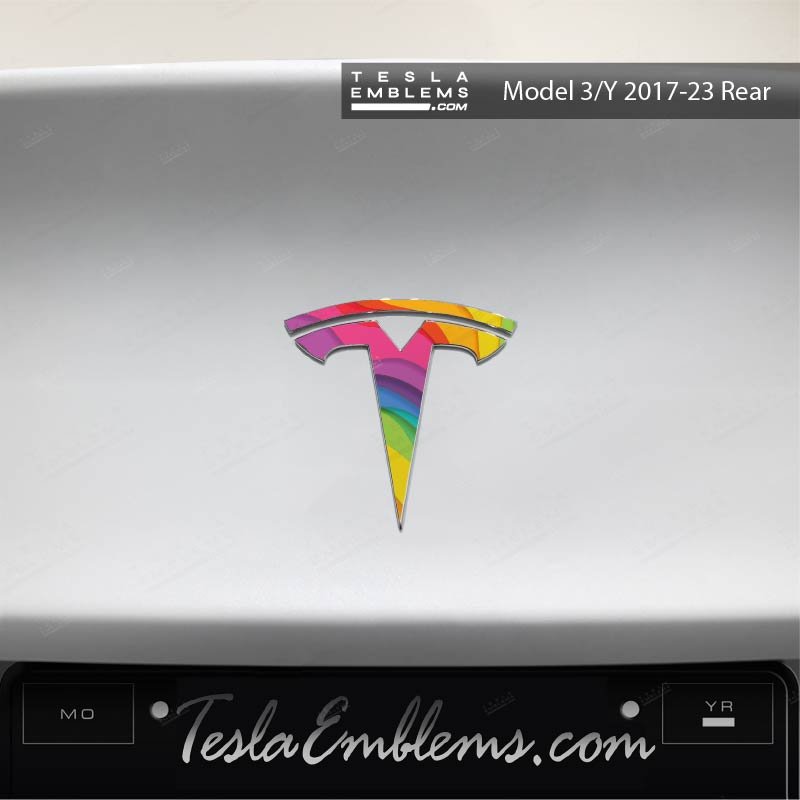 Layered Rainbow Tesla Emblem Decals (Front + Back)