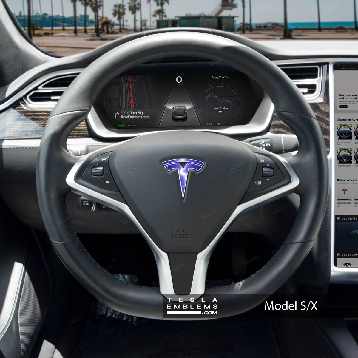 Lightning Tesla Steering Wheel Emblem Decal
