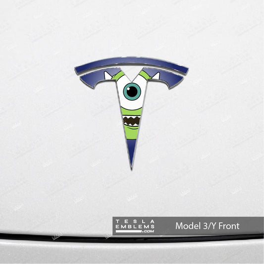 Monsters Inc Mike Tesla Emblem Decals (Front + Back)