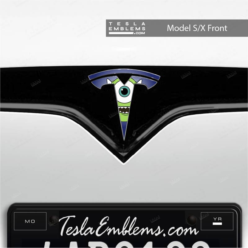 Monsters Inc Mike Tesla Emblem Decals (Front + Back)