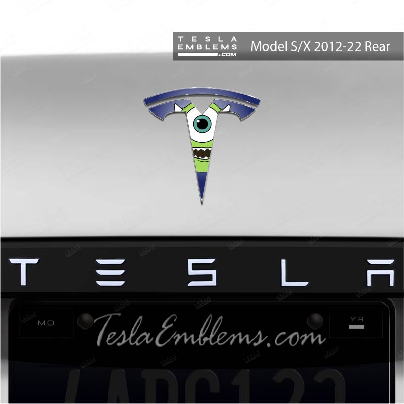 Monsters Inc Mike Tesla Emblem Decals (Front + Back)