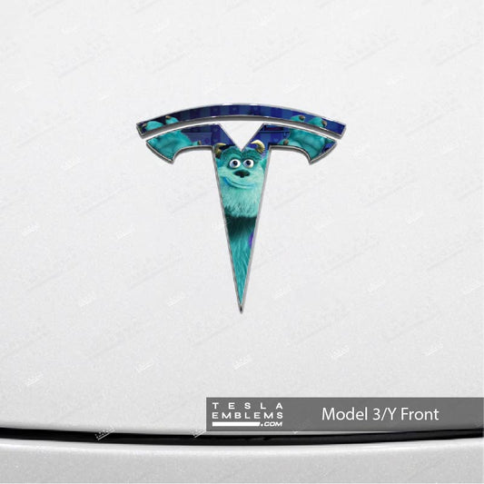 Monsters Inc Sully Tesla Emblem Decals (Front + Back)