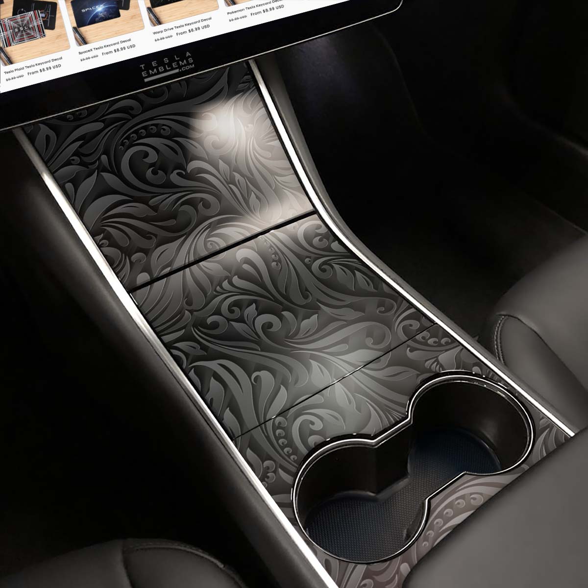 Nocturnal Petals | Tesla Center Console Wrap Kit | Model Y ’19-20